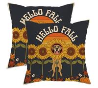 Juego de 2 fundas de almohada de perro gran danés de otoño de 18 x 18 pulgadas, cómodo juego de fundas de almohada de terciopelo con estampado de girasol retro otoñal con cremallera, patrón de