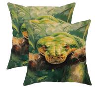 Juego de 2 fundas de almohada de primavera, fundas de cojín coloridas con arte de serpiente, decoración de animales de la selva, fundas de cojín para el hogar, sofá, cama, sofá, 16 x 16 pulgadas