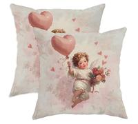 Juego de 2 fundas de almohada de querubín, románticas y fantasías de corazones y flores, melocotón de San Valentín, terciopelo suave, detalles lavables, para decoración del hogar, dormitorio, sala de