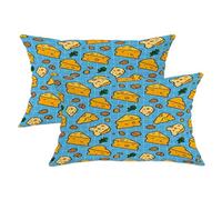 Juego de 2 fundas de almohada de queso, diseño de hojas de galletas juguetonas, color azul, con cremallera oculta, fundas de almohada para sofá, sala de estar, apartamento, cama, sofá, decoración de