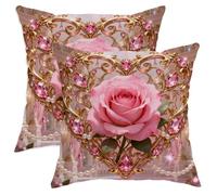 Juego de 2 fundas de almohada de rosa, elegantes y románticas perlas doradas N/a melocotón con patrón de cremallera oculta, fundas de almohada para sala de estar, cama, oficina, sofá, silla