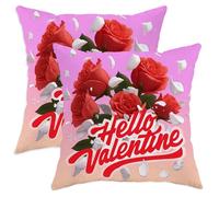 Juego de 2 fundas de almohada de rosas con diseño de pétalos románticos, hojas de San Valentín, melocotón, terciopelo suave, lavable, fundas decorativas para sala de estar, cama, oficina, sofá, silla