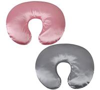 Juego de 2 fundas de almohada de satén de seda ultra suave compatible con almohada Boppy para proteger el cabello y la piel del bebé, gris y rosa