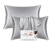 Juego de 2 fundas de almohada de satén para cabello y piel, fundas de almohada lisas, suaves, antiarrugas y resistentes a las manchas, cierre de sobre, funda de almohada estándar (gris, 40 x 80 cm)