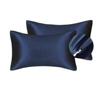 Juego de 2 fundas de almohada de satén sedoso para el cabello y la cara, para evitar las arrugas, con cremallera oculta, 50 x 75 cm (azul marino, estándar)