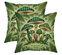 Juego de 2 fundas de almohada de setas, diseño de helecho, mariposa, otoño, verde, terciopelo, suave, lavable, para decoración del hogar, dormitorio, sala de estar, sofá, 18 x 18 pulgadas