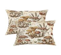 Juego de 2 fundas de almohada de setas, estilo rústico, inspirado en la naturaleza, follaje, bayas, otoño, beige, terciopelo suave, detalles lavables, fundas de almohada para sala de estar, cama