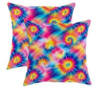 Juego de 2 fundas de almohada de teñido anudado, bohemio, vintage, remolino, caramelo, verano, multicolor, con patrón de cremallera oculta, fundas de almohada para el hogar, dormitorio, sala de estar