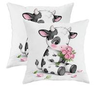 Juego de 2 fundas de almohada de vaca, bonitas rosas y hojas primaverales, terciopelo suave, lavable, decorativas, para el hogar, dormitorio, sala de estar, sofá, decoración de 16 x 16 pulgadas