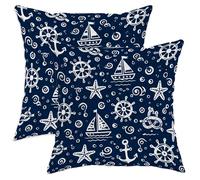 Juego de 2 fundas de almohada de velero, anclas costeras náuticas, estrellas de mar, color azul marino con cremallera oculta, fundas de almohada decorativas para sala de estar, cama, oficina, sofá