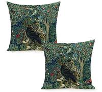 Juego de 2 fundas de almohada de William Forest Raven sobre hojas de acanto, color azul y verde floral, Morris, 18 x 18 pulgadas, almohada estética para dormitorio, funda de almohada para decoración