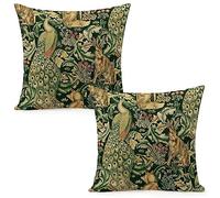 Juego de 2 fundas de almohada de William Green Forest Animals Peacocks Fox Hare Morris de 18 x 18 pulgadas, almohada estética para dormitorio, funda de almohada decorativa para decoración del hogar,