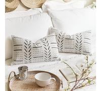 Juego de 2 fundas de almohada decorativas BlissBlush Off White de 12 x 20 pulgadas, rectangulares, estilo bohemio, con acento suave