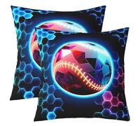 Juego de 2 fundas de almohada decorativas de béisbol de 16 x 16 pulgadas, fundas de cojín con purpurina para niños y hombres, con cordones, diseño geométrico hexagonal de panal de abeja, azul y rojo