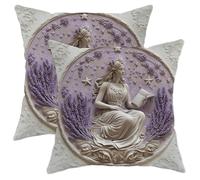 Juego de 2 fundas de almohada decorativas de color lavanda, fundas de almohada florales para lectura de libros, estilo vintage, fundas de cojín para sofá para decoración de primavera, 20 x 20 pulgadas