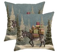 Juego de 2 fundas de almohada decorativas de invierno, diseño de burro con regalos, fundas de cojín festivas para el hogar, sofá, cama, sofá, 12 x 12 pulgadas