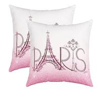 Juego de 2 fundas de almohada decorativas de la Torre Eiffel para sofá de 18 x 18 pulgadas, fundas de almohada de París rosa suave para dormitorio, románticas Francia, fundas de cojín para parejas,