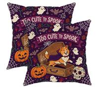 Juego de 2 fundas de almohada divertidas de Halloween con diseño de perro pastor Shetland de 16 x 16 pulgadas, cómodo juego de fundas de almohada de terciopelo con estampado de ataúd gótico y fantasma