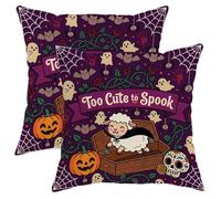 Juego de 2 fundas de almohada divertidas de ovejas de Halloween de 12 x 12 pulgadas, cómodas fundas de almohada de terciopelo con estampado de ataúd gótico y fantasma, con cremallera, patrón