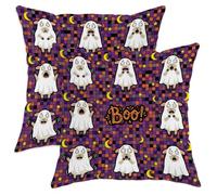 Juego de 2 fundas de almohada divertidas de ovejas de Halloween de 12 x 12 pulgadas, juego de fundas de almohada suaves y divertidas con cremallera, patrón espeluznante de terciopelo, decoración de