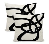 Juego de 2 fundas de almohada en blanco y negro de 18 x 18 pulgadas, geométrico, abstracto, moderno, líneas de arte moderno, minimalista, decorativas, cuadradas, de lino, decoración bohemia para sofá,