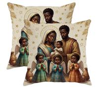 Juego de 2 fundas de almohada familiares, diseño de ángeles culturales de Navidad, color azul, terciopelo suave, lavable, cuadradas, para decoración del hogar, dormitorio, sala de estar, sofá, 24 x 24