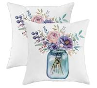 Juego de 2 fundas de almohada florales con arreglos florales de lavanda y melocotón, fundas de almohada cuadradas decorativas de primavera para el hogar, sofá, cama, sofá, 20 x 20 pulgadas