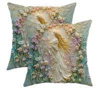 Juego de 2 fundas de almohada florales con diseño de flores blancas crema, cojines cuadrados decorativos de primavera para el hogar, sofá, cama, sofá, 20 x 20 pulgadas