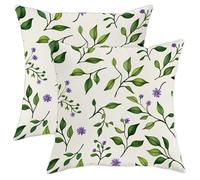 Juego de 2 fundas de almohada florales con patrón de hojas de lavanda, fundas de cojín cuadradas decorativas de primavera para sofá, cama, sofá, 20 x 20 pulgadas