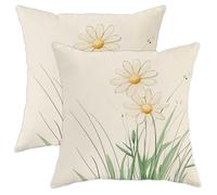 Juego de 2 fundas de almohada florales de margaritas, fundas de cojín con patrón de flores amarillas, fundas de cojín cuadradas decorativas de primavera para el hogar, sofá, cama, sofá, 18 x 18