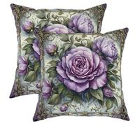 Juego de 2 fundas de almohada florales vintage, fundas de almohada decorativas de color rosa lavanda, decoración de primavera y verano, sofá, decoración de 20 x 20 pulgadas