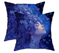 Juego de 2 fundas de almohada florales violetas, fundas de almohada de mariposa lavanda, fundas de cojín cuadradas decorativas de primavera para el hogar, sofá, cama, sofá, 20 x 20 pulgadas