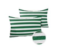 Juego de 2 fundas de almohada lumbares de 12 x 20 pulgadas, impermeables, para muebles de patio, Navidad, color verde, rayas verdes y blancas, para sofá, silla y hogar