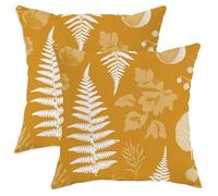 Juego de 2 fundas de almohada otoñales, cojines decorativos de helecho botánico amarillo mostaza, decoración del hogar inspirada en la naturaleza para sofá, cama, 18 x 18 pulgadas