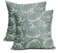 Juego de 2 Fundas de Almohada otoñales de Color Azul Agua, 45 x 45 cm, con Estampado de Calabaza y Hojas de Arce, Decorativas para Exteriores, Estilo rústico, Estilo Granja, para sofá Cama.