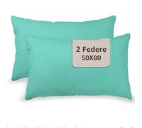 Juego de 2 fundas de almohada para cama, 50 x 80 cm, 100 % algodón, par de fundas con cierre de sobre, fabricadas en Italia, color verde marino