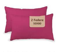 Juego de 2 fundas de almohada para cama, 50 x 80 cm, 100 % algodón, par de fundas con cierre de sobre, fabricadas en Italia, color magenta
