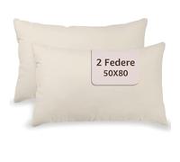 Juego de 2 fundas de almohada para cama, 50 x 80 cm, 100% algodón, par de fundas con cierre de sobre, fabricadas en Italia, color marfil