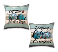 Juego de 2 fundas de almohada para camping, diseño vintage de Happy Camper