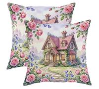 Juego de 2 fundas de almohada para casa, diseño de rosas vintage, camino, primavera, melocotón, terciopelo suave, lavable, detalles para sala de estar, cama, oficina, sofá, silla, decoración, 20 x 20