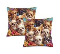 Juego De 2 Fundas De Almohada Precioso Chihuahua con Flores Absorbente Suave Funda De Cojín para Hogar Hogar Jardín 45X45Cm