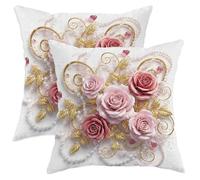 Juego de 2 fundas de almohada románticas y elegantes con diseño de corazón de hojas de San Valentín, melocotón, terciopelo suave, lavable, para decoración del hogar, sala de estar, dormitorio, sofá