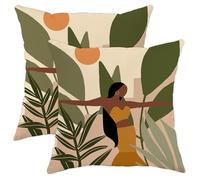 Juego de 2 fundas de almohada tropicales con cremallera, abstractas, negras, con hojas de sol, bohemias, artísticas, verdes, amarillas, marrones, cómodas, lavables, para dormitorio, apartamento, 45,7