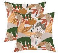 Juego de 2 fundas de almohada tropicales con cremallera, diseño abstracto, estilo bohemio, hojas botánicas, de terciopelo amarillo y verde, cómodas, lavables, para sofá, dormitorio, sala de juegos, 16