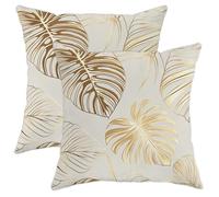 Juego de 2 fundas de almohada tropicales, fundas de almohada decorativas de hoja de Monstera dorada para decoración del hogar de verano, fundas de cojín elegantes para sala de estar, sofá, 20 x 20