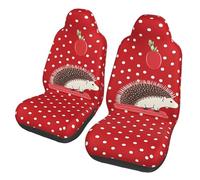 Juego de 2 fundas de asiento delantero de coche con diseño de erizo de lunares rojos, elásticas, transpirables, suaves y cómodas, accesorios de coche, ajuste universal para la mayoría de SUV, sedán