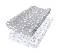 Juego de 2 fundas de cambiador para niños y niñas, diseño encantador y suave, unisex, para cambiar pañales de 32 pulgadas, 34 x 16 pulgadas, cómodas y acogedoras, paquete de 2 sábanas de cuna, gris y