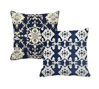Juego de 2 Fundas de Cojín 35x35 Lino Marina de guerra Bohemia,Fundas Almohada Decorativas para Sofá Cama Salón,Doble Cara Estampado con Cremallera Invisible,Decoración Hogar Moderno Regalo,-#b358s