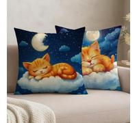 Juego de 2 Fundas de Cojín 35x35 Terciopelo Marina de guerra Gato naranja,Fundas Almohada Decorativas para Sofá Salón,Doble Cara Estampado con Cremallera Invisible,Decoración Hogar Moderno,-#b1458s