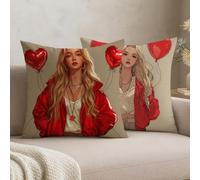 Juego de 2 Fundas de Cojín 35x35 Terciopelo Rojo Chica, Fundas Almohada Decorativas para Sofá Cama Salón, Doble Cara Estampado con Cremallera Invisible, Decoración Hogar Moderno Regalo, -#b1486s